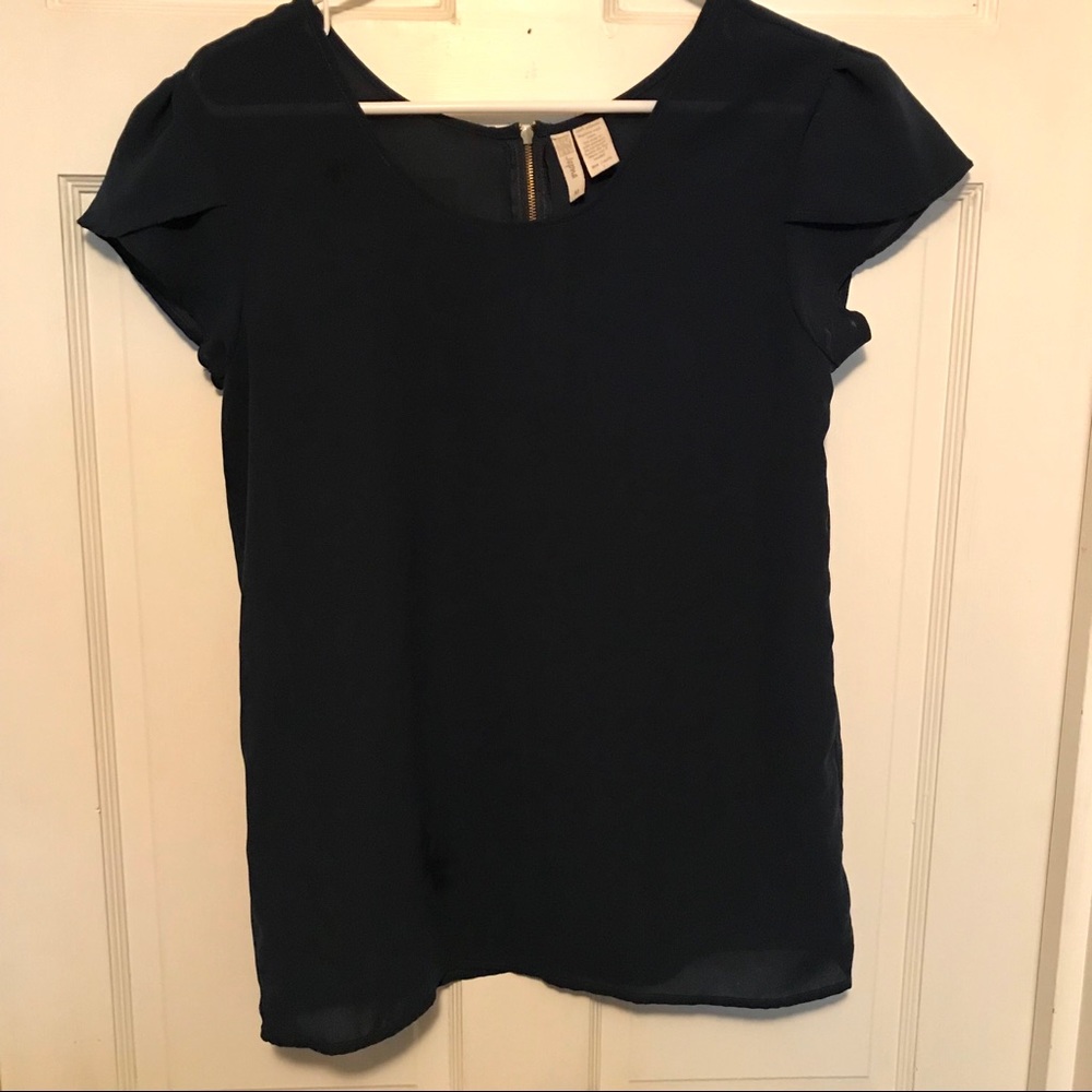 Anthro Japna Sheer Navy Top Medium